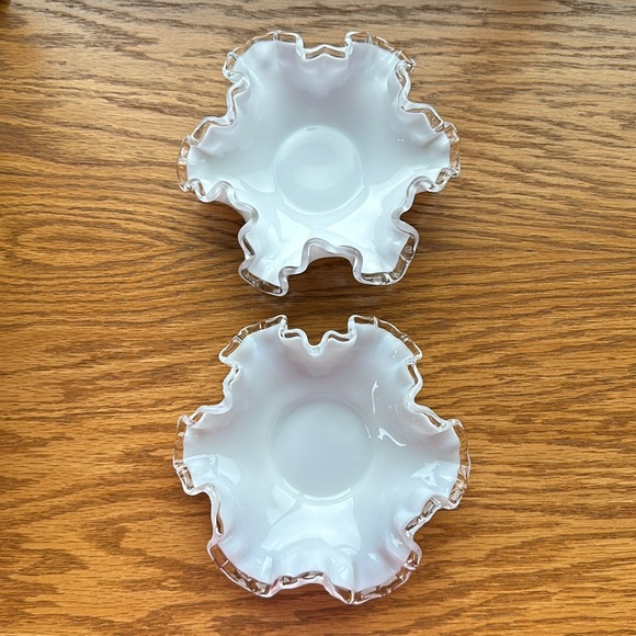 FENTON Milk Glass Silver Crested Ruffled Edge Candy Trinket Dish Duo 6”Dia 2”H - Picture 7 of 12